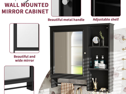 Wall Mounted Bathroom Storage Cabinet, Medicine Cabinets With Large Mirror Door, Adjustable Shelves And Three Open Storage Levels(Not Include Bathroom Vanity)