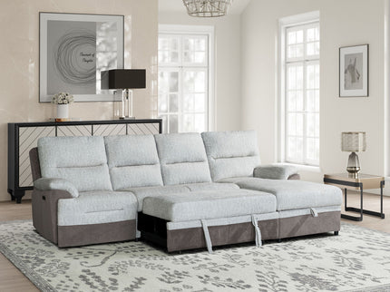 Kia - Sectional With Power And USB - Beige / Brown