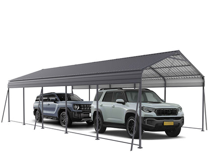 Metal Carport 13 X 26.5 Ft Heavy Duty With Galvanized Steel Roof Metal Garage Canopy With Galvanized Steel Roof & Frame Car Tent Outdoor Storage Shed For Car Boats And Truck - Gray
