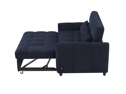 Loveseat Sofa Pull-Out Bed With Adjustable Backrest, 3 USB Ports And 2 Lumbar Pillows For Living Room