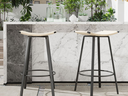 Counter Height Bar Stools Backless Handwoven Kitchen Dining Chairs With Round Footrest (Set of 2) Weaving Pub Stoo - Creamy White
