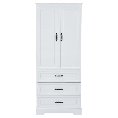 Tall Bathroom Storage Cabinet With 2 Doors And Drawers, Adjustable Shelf - White