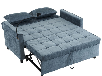 Pull-Out Sleeper Sofa With Reversible Backrest Cushion, Side Pockets, 2 USB Ports And A Phone Holder For Living Room