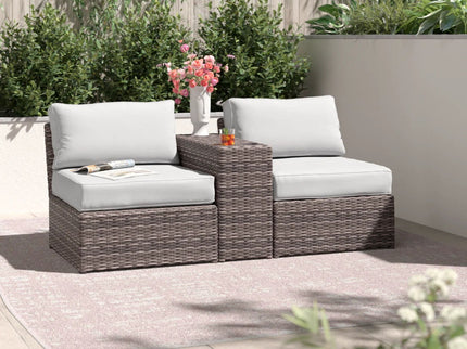 2 Person Wicker Conversation Set With Cushions, Weather Resistant