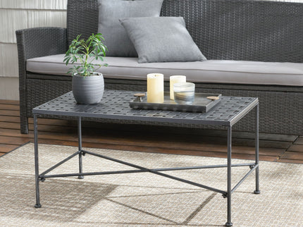 Luna - Outdoor Iron Coffee Table - Black Brush Silver