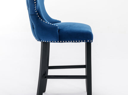 Contemporary Upholstered Wing-Back Barstools With Button Tufted Decoration And Wooden Legs, And Nailhead Trim, Leisure Style Bar Chairs, Bar Stools (Set of 2)