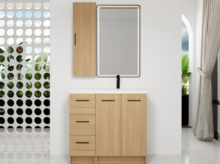 Freestanding Bathroom Vanity Set With Tall Linen Cabinet, 3 Drawers And Large Storage, Single Sink