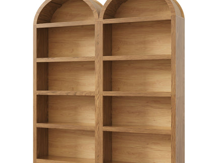 3 Piece TV Stand Set With Bookshelf With Arched Design For Living Room - Brown