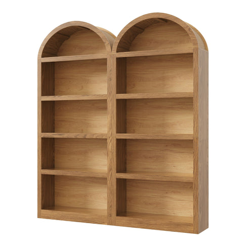 3 Piece TV Stand Set With Bookshelf With Arched Design For Living Room - Brown