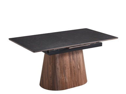Extendable Dining Table With Cone Base And 6 Dining Chairs - Brown / Black