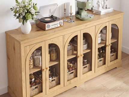 Modern Arched Glass Sideboard With 6 Doors, Buffet Cabinet With Storage And Adjustable Shelves
