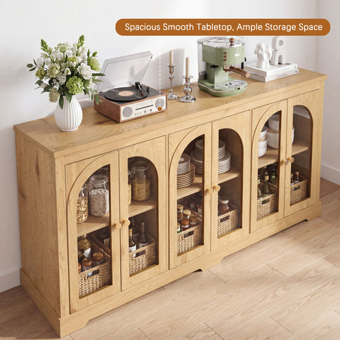 Modern Arched Glass Sideboard With 6 Doors, Buffet Cabinet With Storage And Adjustable Shelves