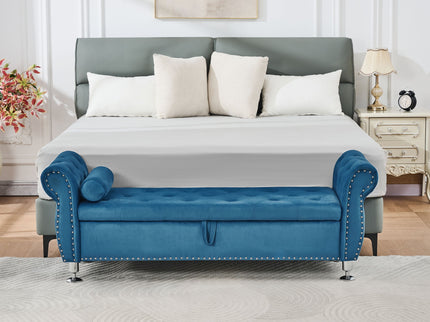 Storage Bench With Crystal Buttons And 1 Pillow For Bedroom