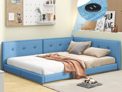 Modern Upholstered Platform Bed With USB Ports And LED Belt