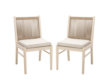Cordoba - Dining Chair (Set of 2) With Acacia Wood Frame And Water Repellent Fabric - Beige / Yellow