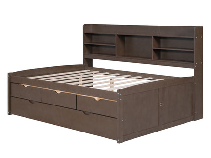 Captain Bed With Built In Bookshelves, 3 Storage Drawers, And Trundle