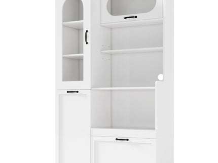 Tall Freestanding Kitchen Pantry Cabinet With Arched Glass Door