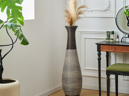 Tall Standing Designer Floor Vase Durable Artificial Rattan Elegant 2 Tone Finish Ideal Decor Accent For Living Room, Bedroom, Entryway Stylish Home Decor Statement Piece - Black / Gray