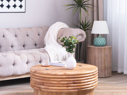 Round Wooden Coffee Table With Hidden Storage, Modern Rustic Centerpiece For Living Room - Multi / Natural / Rustic