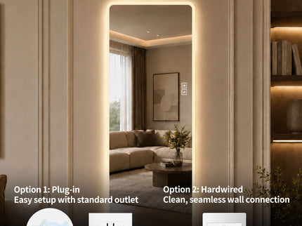 LED Full Length Mirror With Frosted Edge Lighting, 3 Color Temperatures