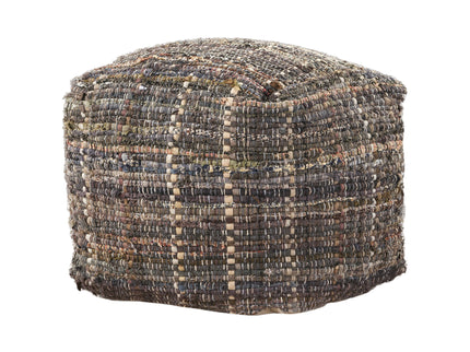 Koki - Handcrafted Fabric Pouf Recycled Denim And Paper Chindi - Khaki