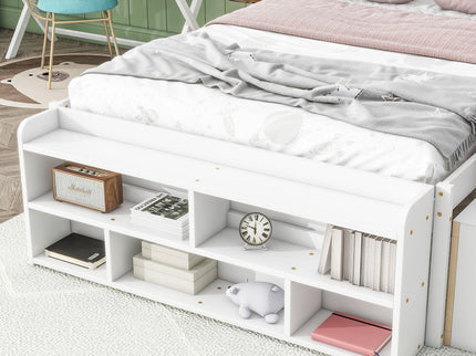 Bed With Bookcase Headboard, Under Bed Storage Drawers And Bed End Storage Case