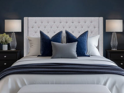 Transitional Upholstery Headboard With Tufted Buttons And Nailhead Trim