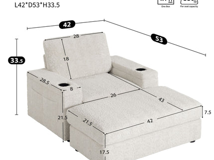 Oversized Chaise Lounge Indoor Rabbit Fur Sofa Bed With Storage Ottoman And Armrests Cup Holders With Deep Seat