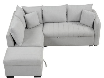 L-Shaped Sectional Pull Out Sofa Bed Sleeper Sofa With Two USB Ports, Two Power Sockets And A Movable Storage Ottoman