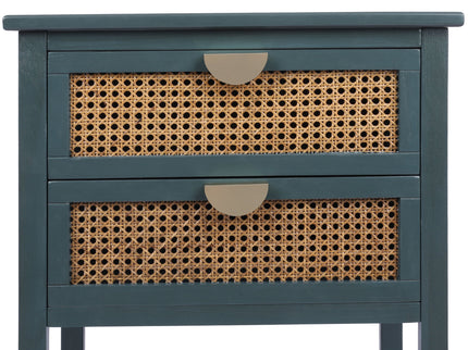 2 Drawer Side Table, Natural Rattan