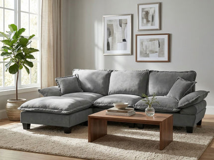 Modular Sectional Sofa With Movable Ottoman & Pillows