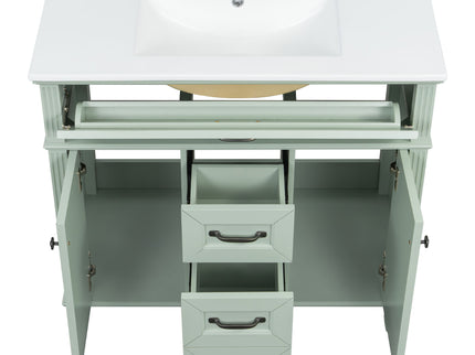 Bathroom Vanity With Sink, Flip-Out Top Drawer, Soft Close Doors, 2 Storage Drawers