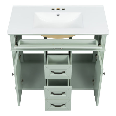 Bathroom Vanity With Sink, Flip-Out Top Drawer, Soft Close Doors, 2 Storage Drawers