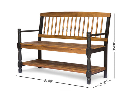 Slatted Bench With Built In Shelf