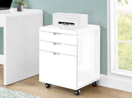 File Cabinet, Rolling Mobile, Storage Drawers, Printer Stand, Office, Work, Glossy Contemporary, Modern - White