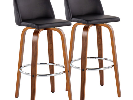 Toriano - Mid Century Modern Fixed Height, Barstool With Swivel With Round Footrest (Set of 2)