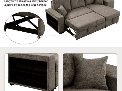 Reversible Sleeper Sectional Sofa Bed With Side Shelf And 2 Stools, Pull-Out L-Shaped Sofa Bed, Corner Sofa-Bed With Storage Chaise Left / Right Hande For Living Room