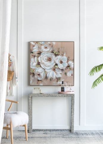 Square Framed Wall Art Flower Canvas Print, Home Decor For Living Room Kitchen Foyer Office - Multicolor