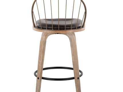 Riley - Farmhouse Fixed Height Counter Stool Round Footrest With Removable Cushion (Set of 2) - White Washed / Antique Copper / Brown