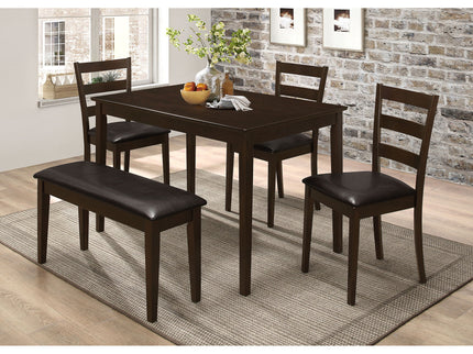 Arvin - 5 Piece Dining Set With Rectangular Table And Bench With Seats - Cappuccino