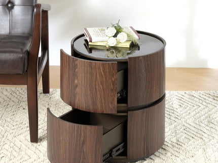 Elegant Italian High Grade Double Layer Storage Round Side Table - Brown / Black