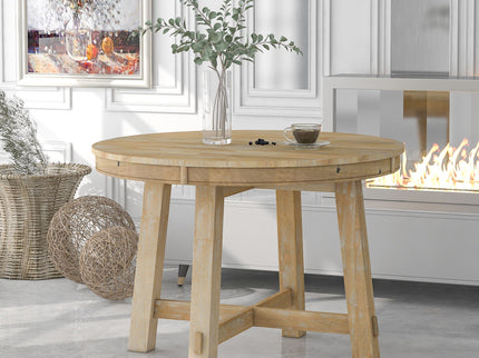 Gia - Round Extendable Dining Table With 16" Leaf Wood