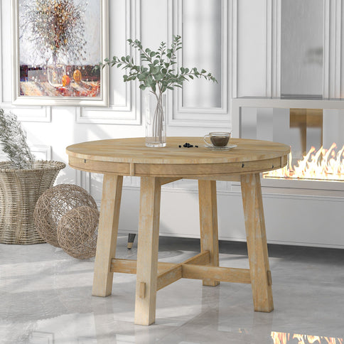 Gia - Round Extendable Dining Table With 16" Leaf Wood