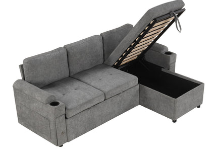 Convertible L Shaped Sofa Couch With Storage, Cup Holders, USB Ports