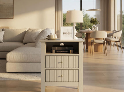 Fluted Nightstand With 2 Drawers