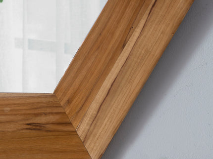 Hexagon Mirror With Natural Wood Frame, Wall Decor For Living Room Bathroom Hallway