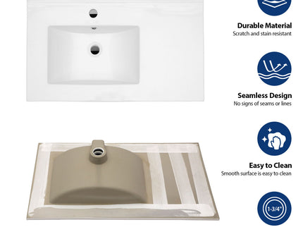 Console Sink With Legs, 32" X 18.5", Durable Porcela With Support - White / Black