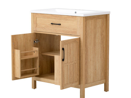 Bathroom Vanity With Sink, Adjustable Shelf & Door Organizers - Walnut