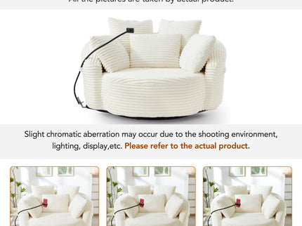 Swivel Accent Barrel Chair With Adjustable Phone Holder, 5 Pillows For Living Room