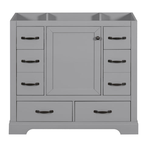 36" Bathroom Vanity Without Sink, Cabinet Base Only, 6 Drawers, Multi Functional Drawer Divider, Adjustable Shelf - Gray